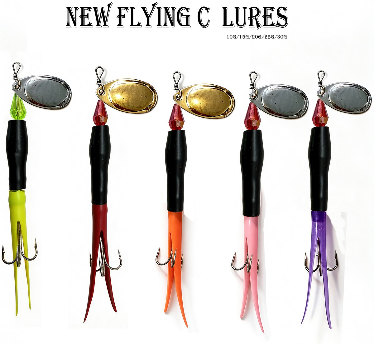 New Flying C lures in five colourways, 10g 15g 25g, any combination as a set