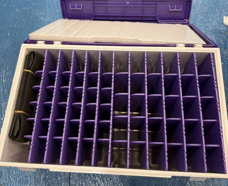 CL26-05 hard bait tray with a purple divider grid for small lures, at the Chinalure booth, CGC EXPO (Autumn) 2026